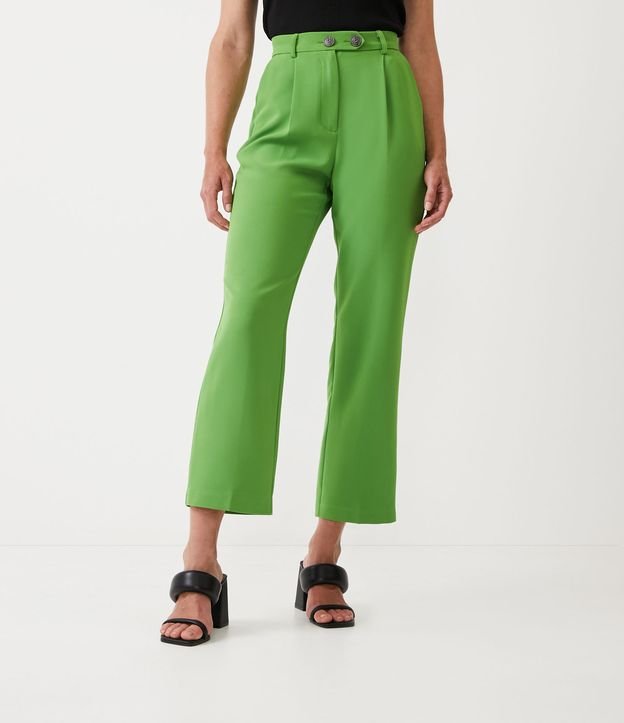 Pantalón Recto con Cintura Alta y Botones Verde 2