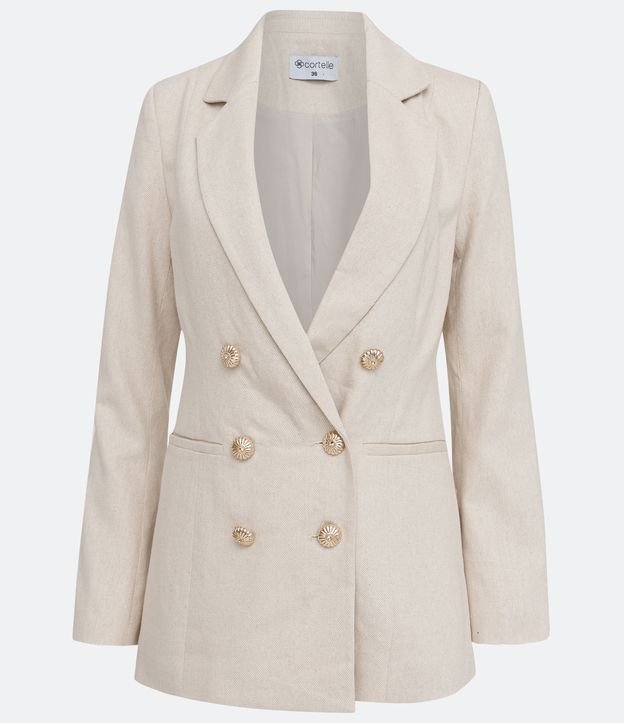 Blazer en Lino con Botones Delanteros Diferenciados Beige 8