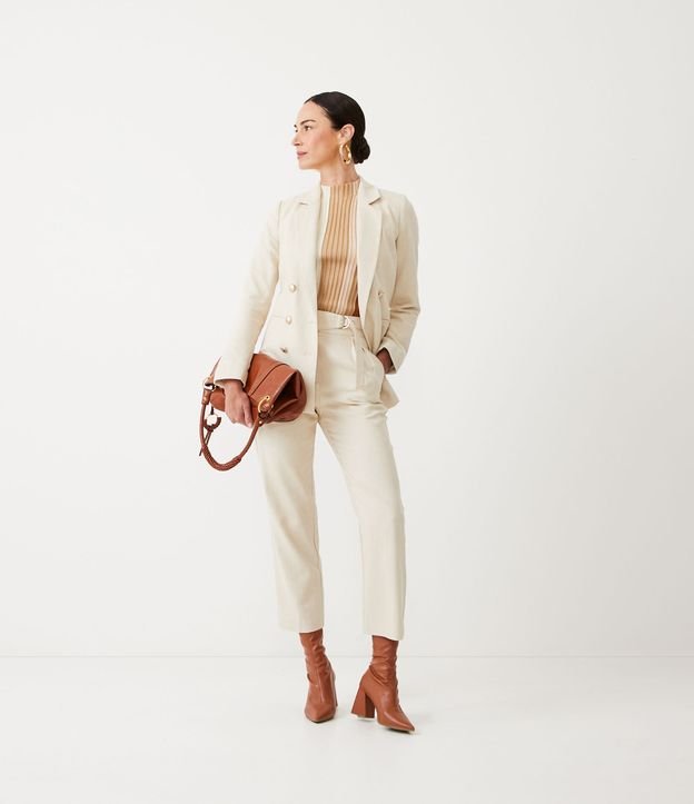 Blazer en Lino con Botones Delanteros Diferenciados Beige 2