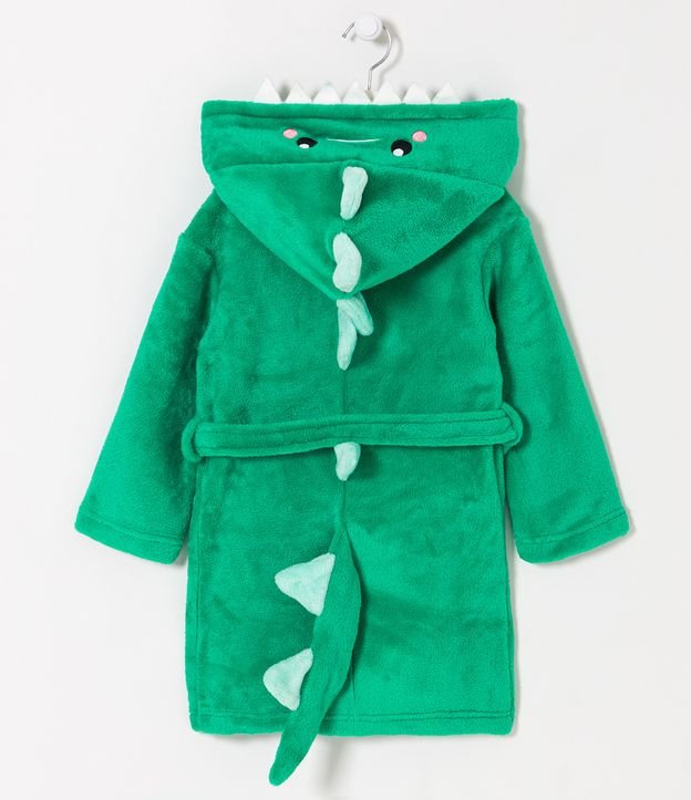 Bata de Baño Infantil en Fleece con Capucha y Bordado Dino Interactivo - Talle PP al M Verde 2