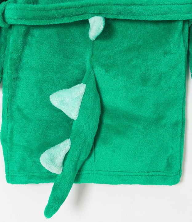 Bata de Baño Infantil en Fleece con Capucha y Bordado Dino Interactivo - Talle PP al M Verde 4