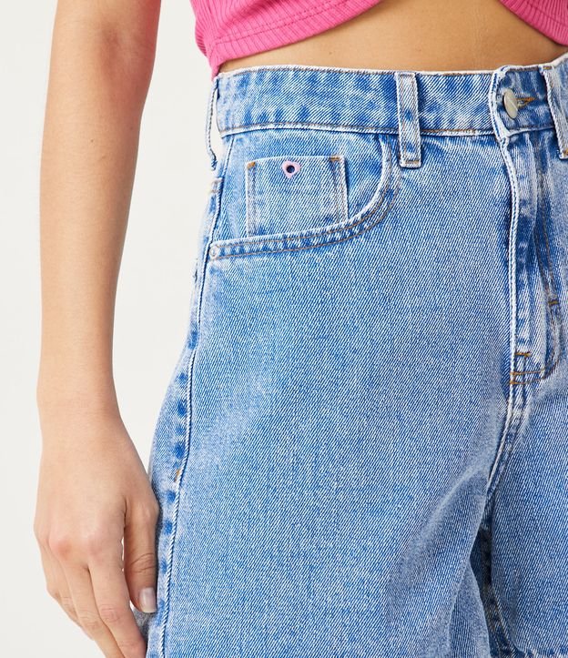 Calça Mom Básico Jeans com Cintura Alta e Barra Dobrada Azul - Lojas Renner