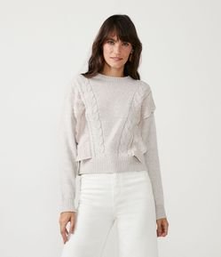 Suéter em Tricô com Detalhe em Laise