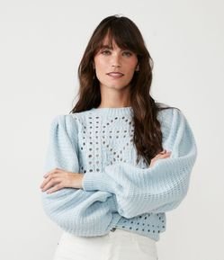 Suéter com Ponto Trabalhado e Manga Bufante