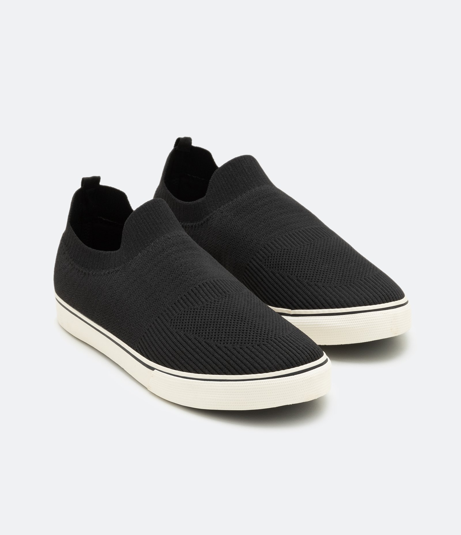 Tênis Knit Vulcanizado Cano Baixo com Textura Preto 3