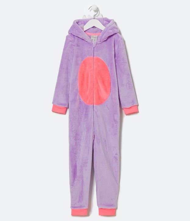 Pijama Jumper Infantil en Fleece con Bordado de Dinosaurio - Talle 2 a 14 años Violeta Claro 1