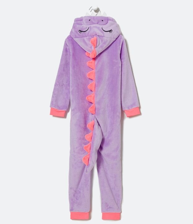 Pijama Jumper Infantil en Fleece con Bordado de Dinosaurio - Talle 2 a 14 años Violeta Claro 2