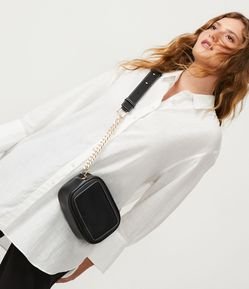 Bolsa Transversal Camera Bag com Detalhe de Corrente na Alça