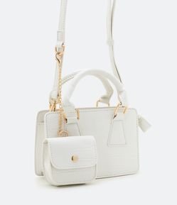 Bolsa Transversal Baguete com Alça de Mão e Porta Moeda Textura Croco