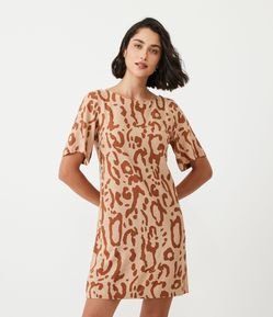 Vestido Curto em Viscolinho com Estampa Animal Print Onça