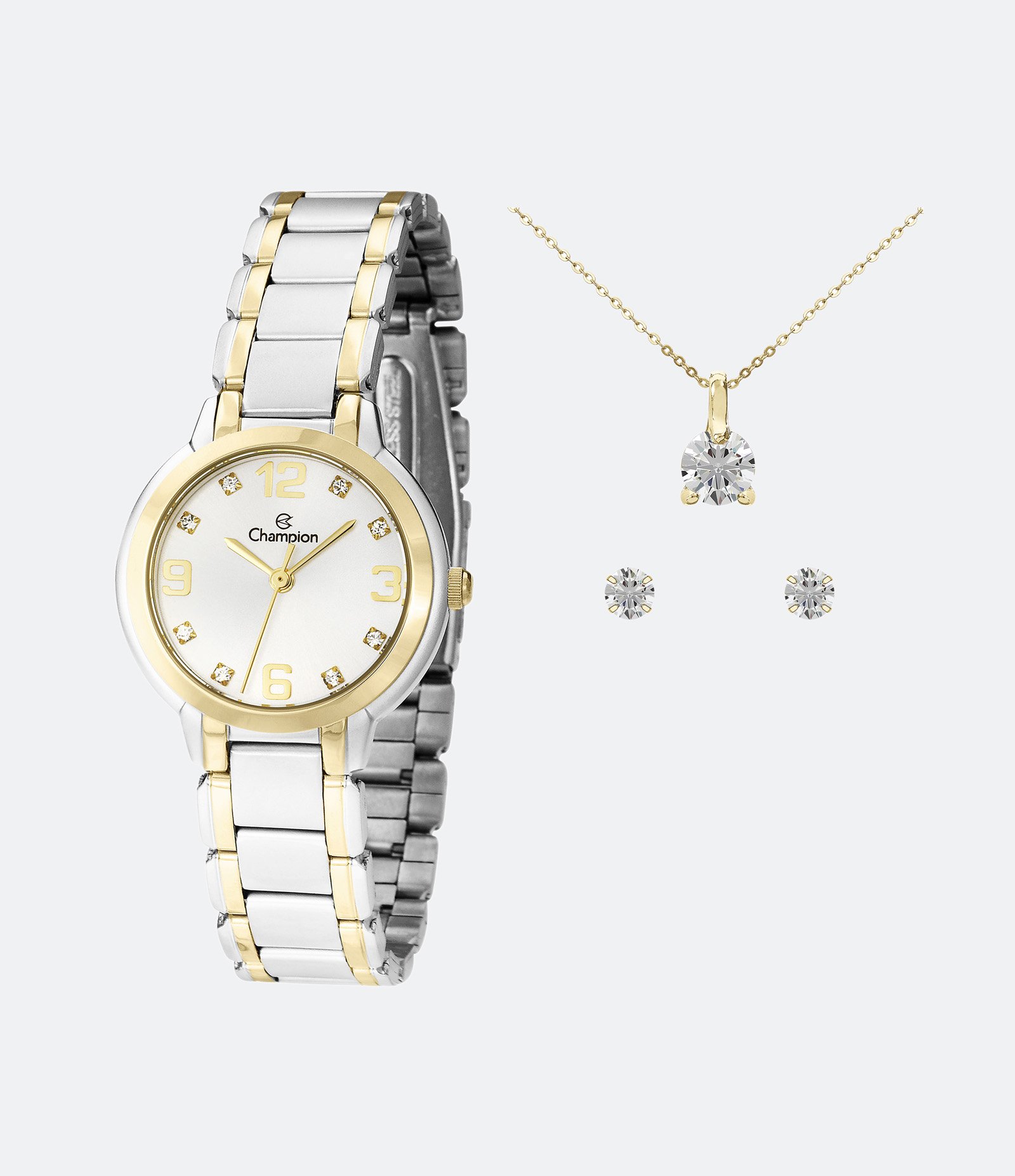 Kit Relógio Champion Analógico com Caixa e Pulseira em Aço Prata CN28419C Cinza 1