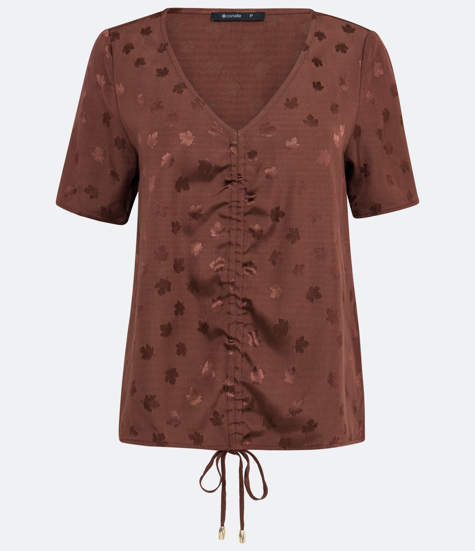 Blusa em Jacquard com Detalhe Franzido Marrom 1