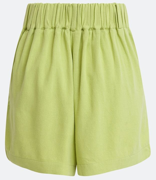 Short en Lino con Elástico y Trabillas en la cintura y Fruncidos Verde 6