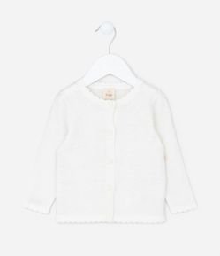 Cardigan Infantil com Botões e Bolinhas - Tam 0 a 18 meses
