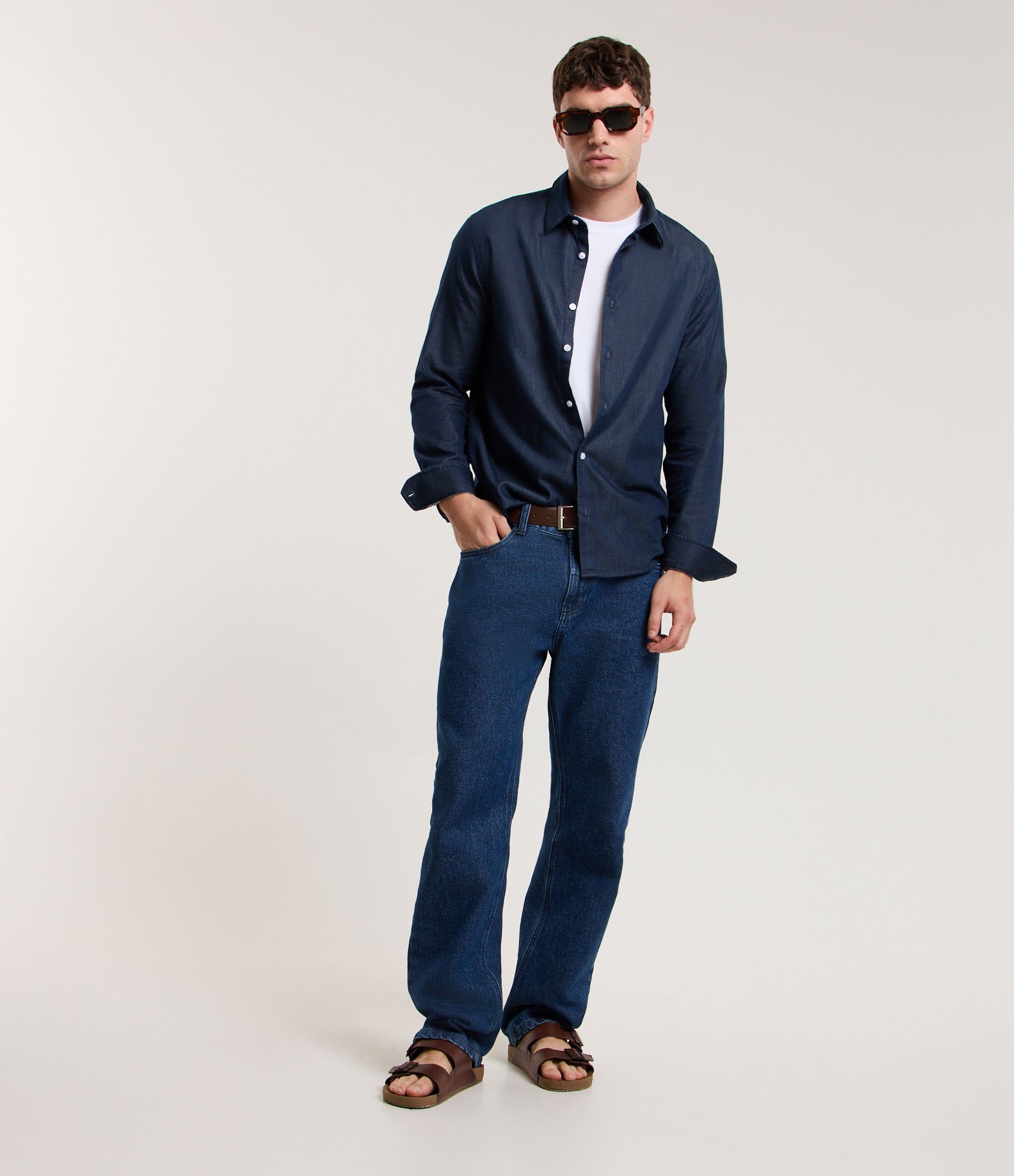 Camisa Classic em Algodão com Manga Longa Azul Marinho 3
