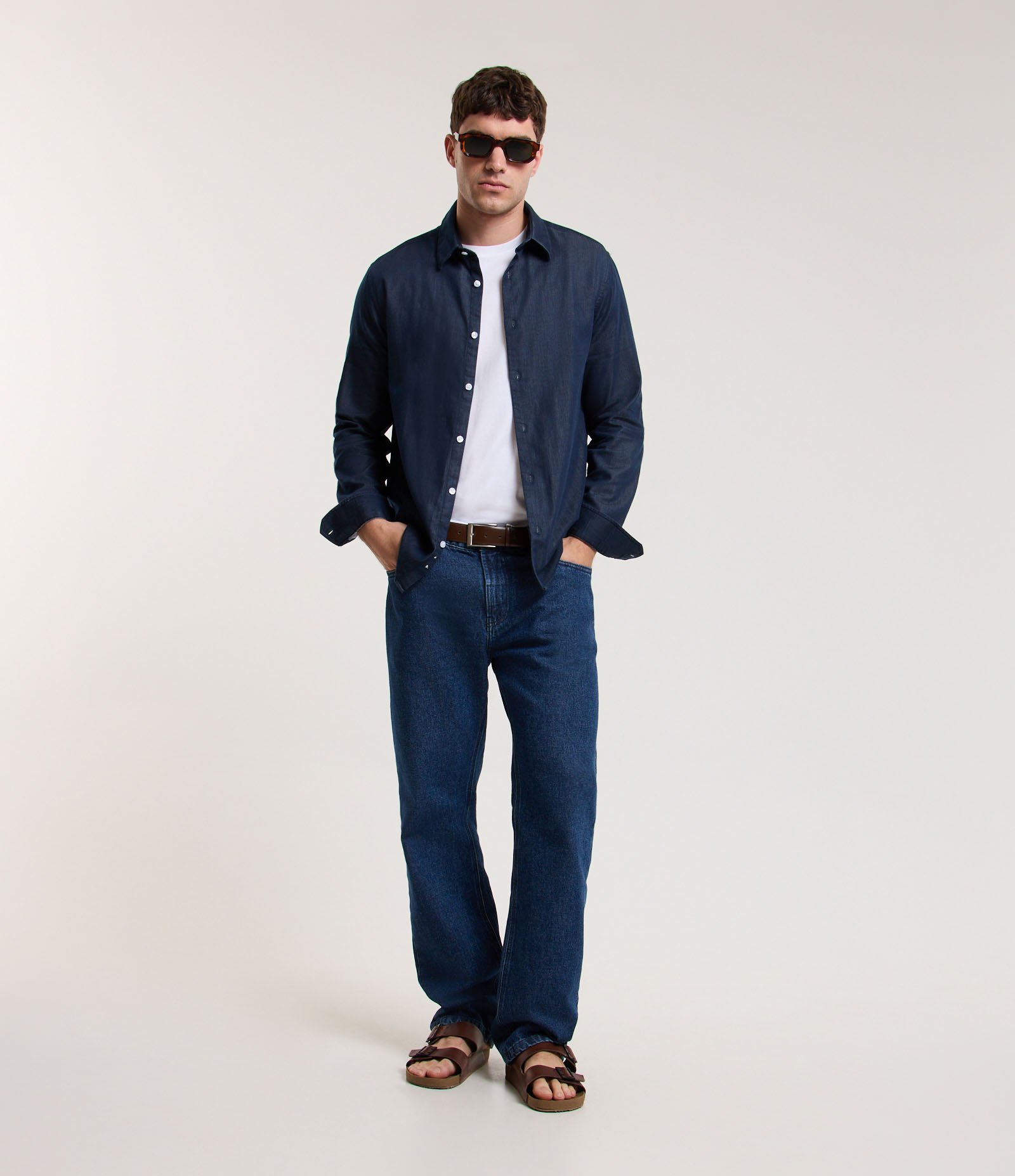 Camisa Classic em Algodão com Manga Longa Azul Marinho 1