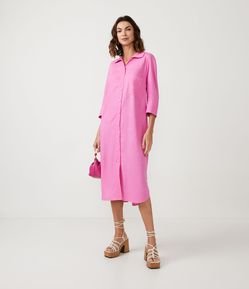 Vestido Chemise em Viscolinho com Bolsos