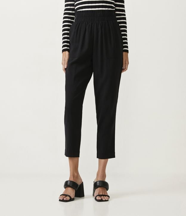 Pantalón en Lyocell con Cintura Elástica Negro 2