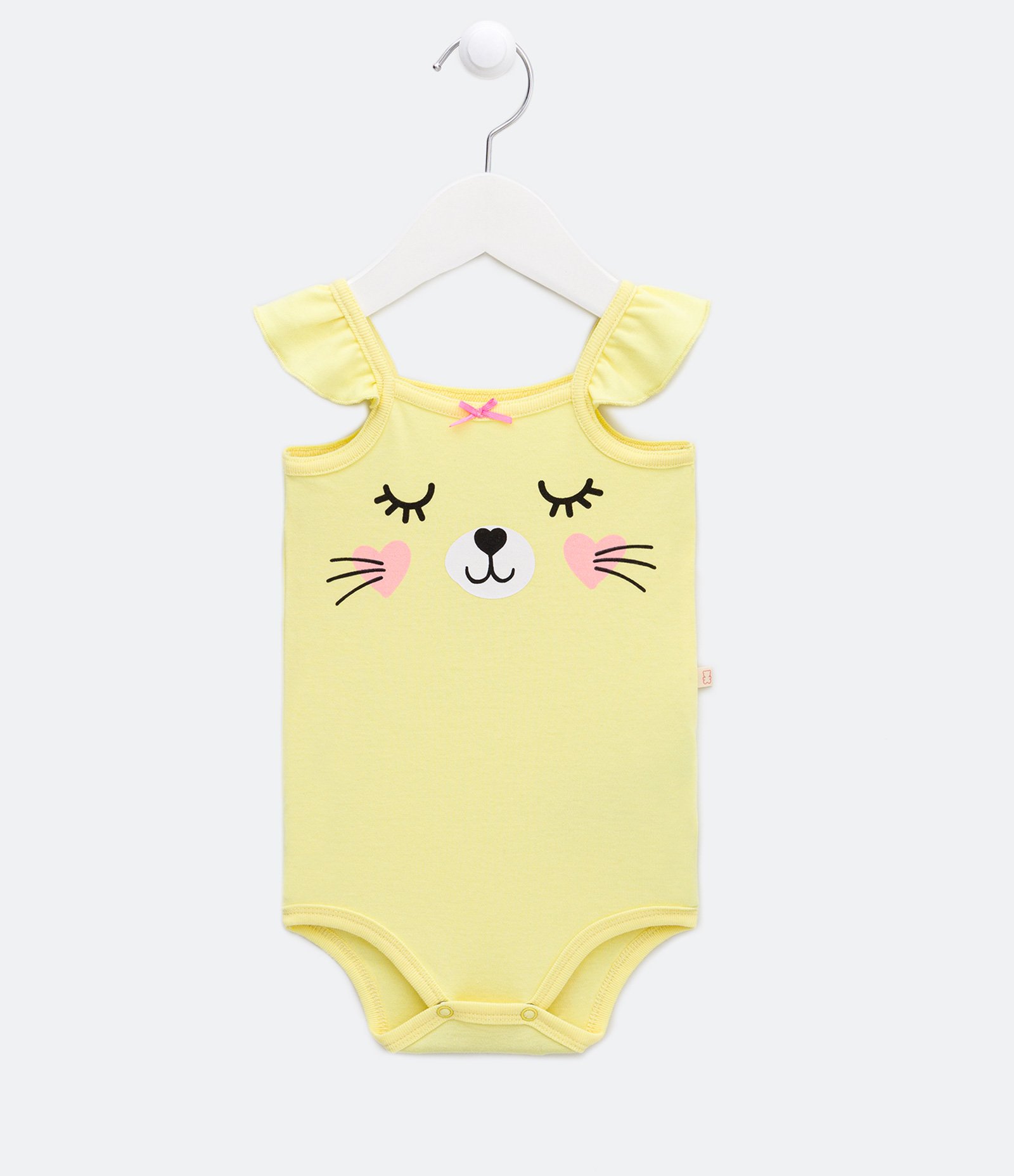 Conjunto Infantil com Estampa de Gatinha e Faixa de Cabelo - Tam 0 a 18 meses Amarelo 2