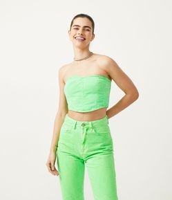 Blusa Cropped Corpete em Sarja com Recortes