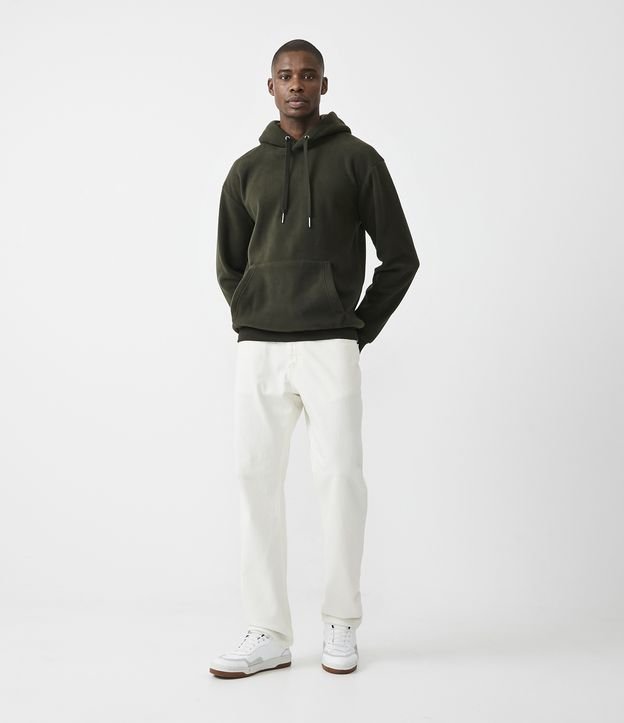 Buzo Cerrado en Fleece con Capucha y Bolsillo Canguro Verde 2