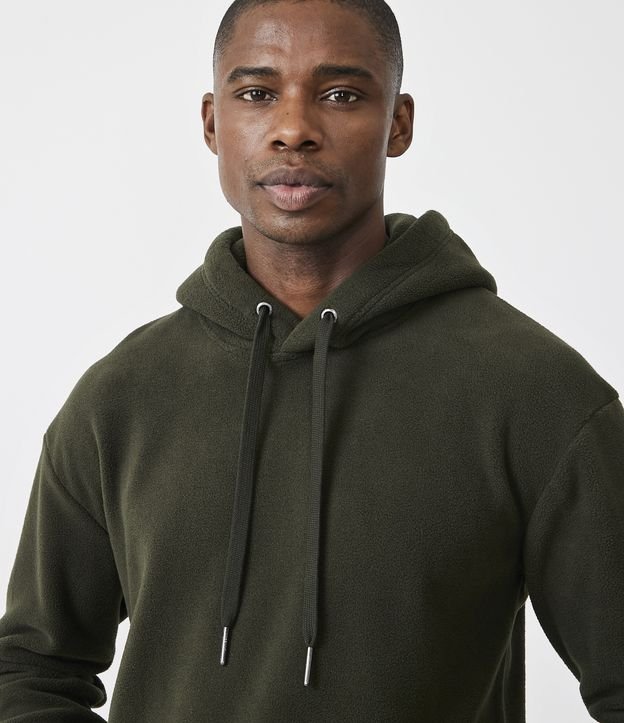 Buzo Cerrado en Fleece con Capucha y Bolsillo Canguro Verde 3