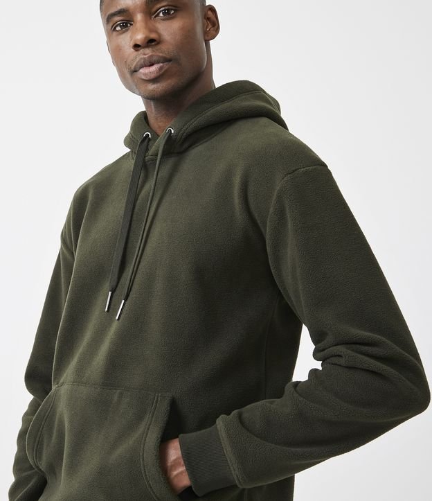 Buzo Cerrado en Fleece con Capucha y Bolsillo Canguro Verde 5