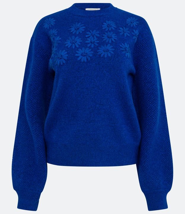 Suéter de Punto con Flores Bordadas Azul 6