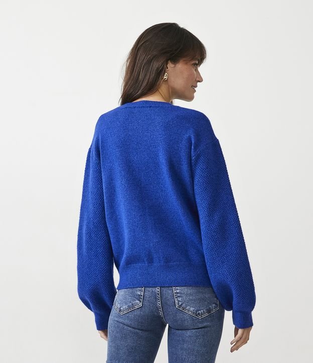 Suéter de Punto con Flores Bordadas Azul 4
