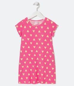 Camisola Infantil em Viscolycra Canelada com Estampa de Corações - Tam 4 a 14 anos