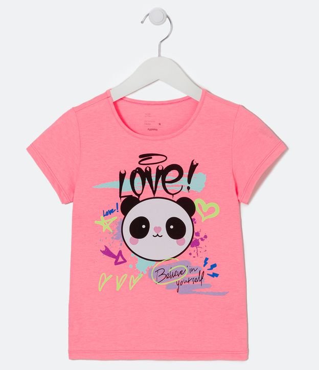 Blusa Infantil en Media Malla con Estampado de Panda Grafitado - Talle 5 a 14 años Rosado 1