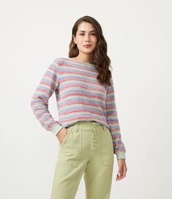 Suéter em Tricô com Estampa Listrada