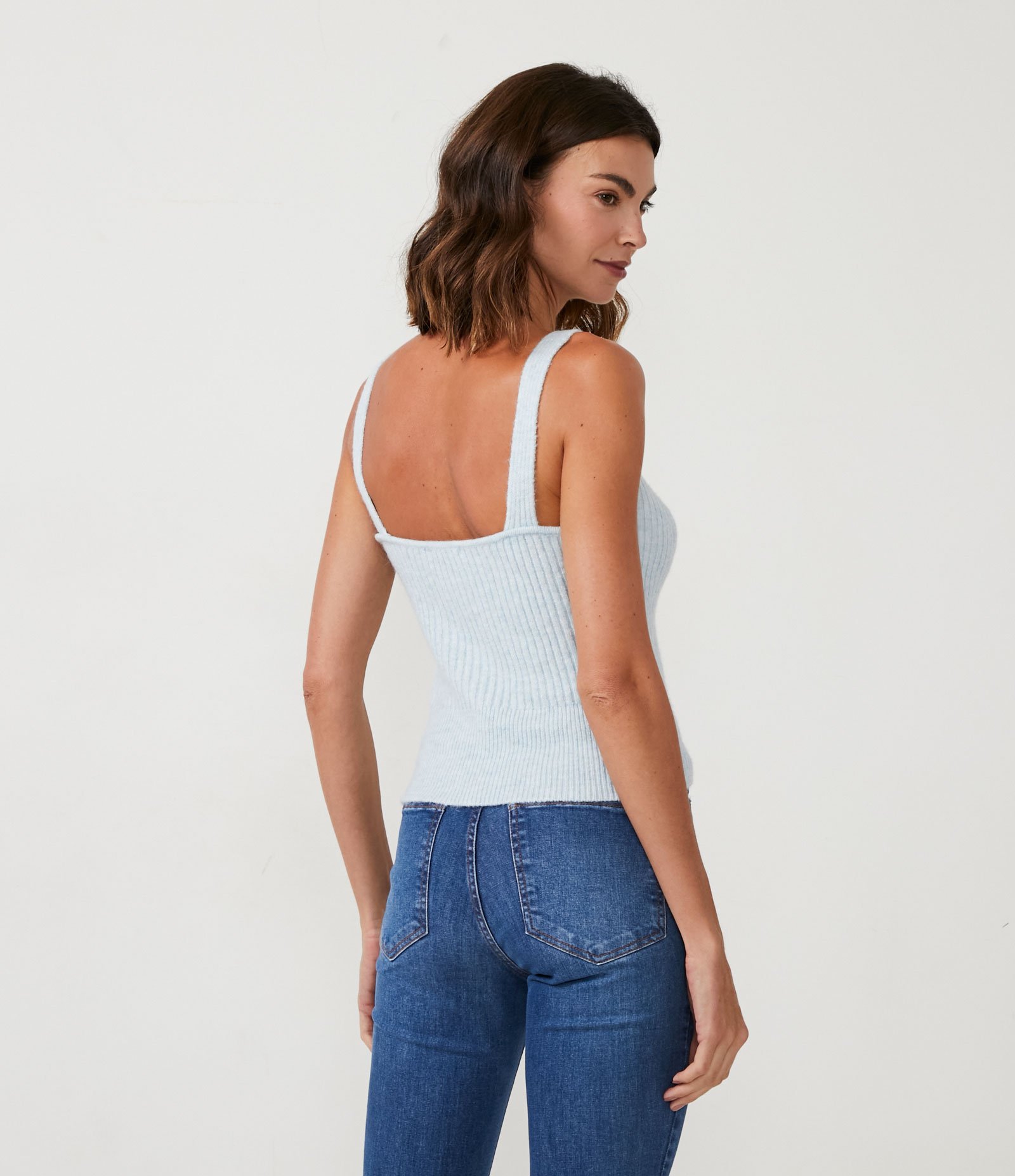 Blusa de Alça em Tricô com Textura Canelada Azul 3