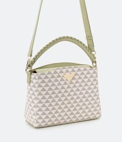 Bolsa Satchel com Alça de Mão Estruturada e Estampa de Triângulos Bege