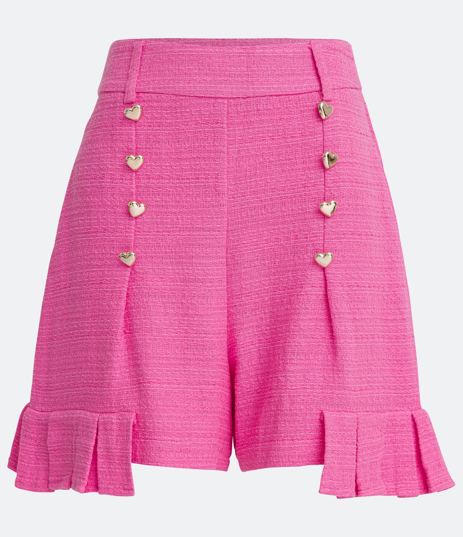 Short em Tweed com Babado na Barra Rosa 1
