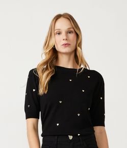 Blusa em Tricô com Corações Aplicados