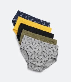 Kit 05 Cuecas Brief Infantil Estampa de Dinos e Controles - Tam 5 a 14 Anos