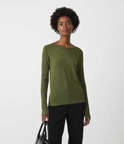 Suéter Alongado em Tricô com Manga Longa