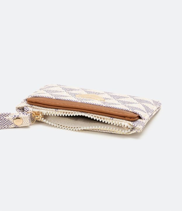 Billetera Pequeña Porta Tarjeta con Correa y Estampa Triangulo Beige 3
