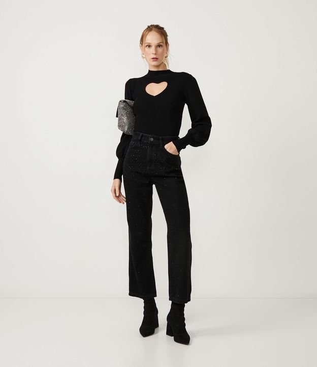 Blusa de Punto con Cutout Corazón Negro 2