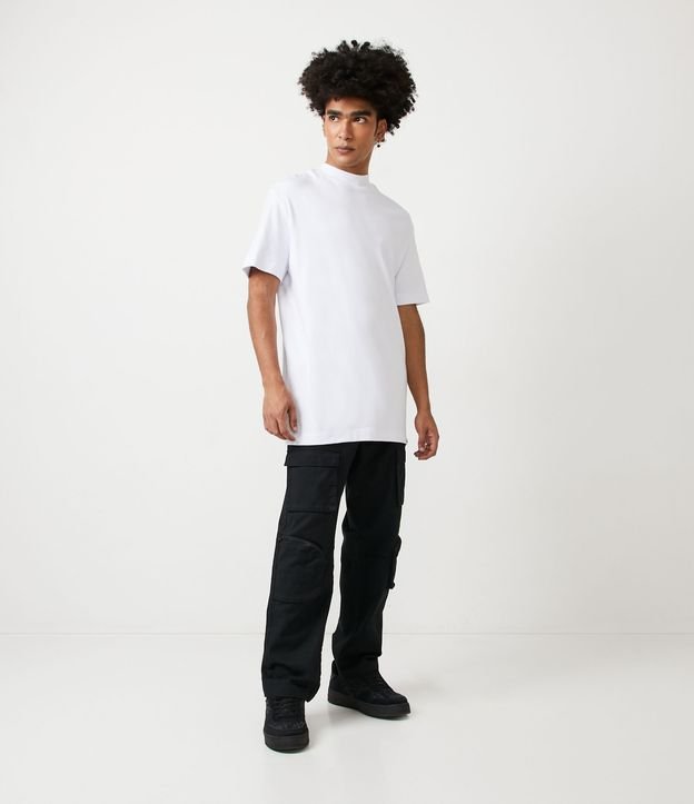 Remera Manga Corta en Algodón Mock Neck Suedine Blanco 2