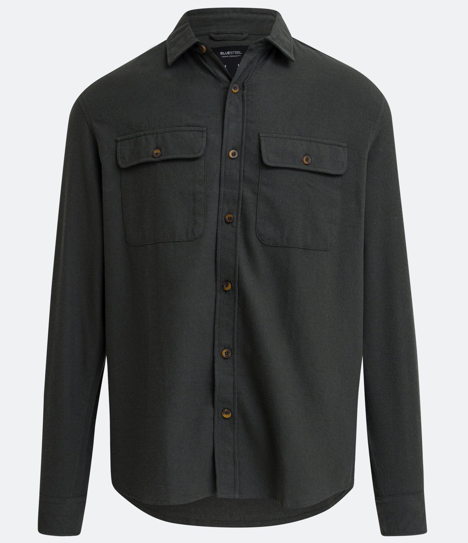 Camisa Regular em Algodão com Bolsos e Manga Longa Cinza 1