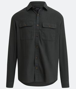 Camisa Regular em Algodão com Bolsos e Manga Longa