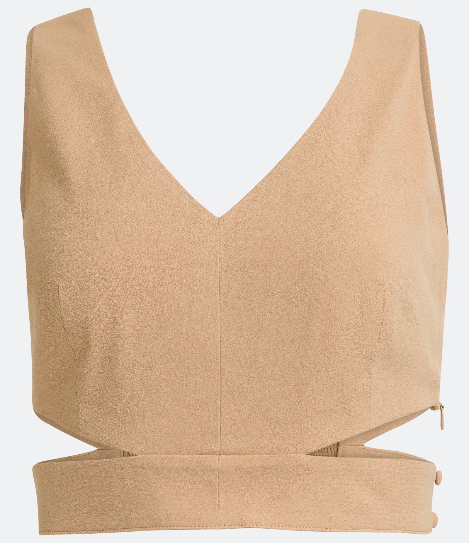 Blusa Curta em Crepe com Recorte na Cintura Bege 5