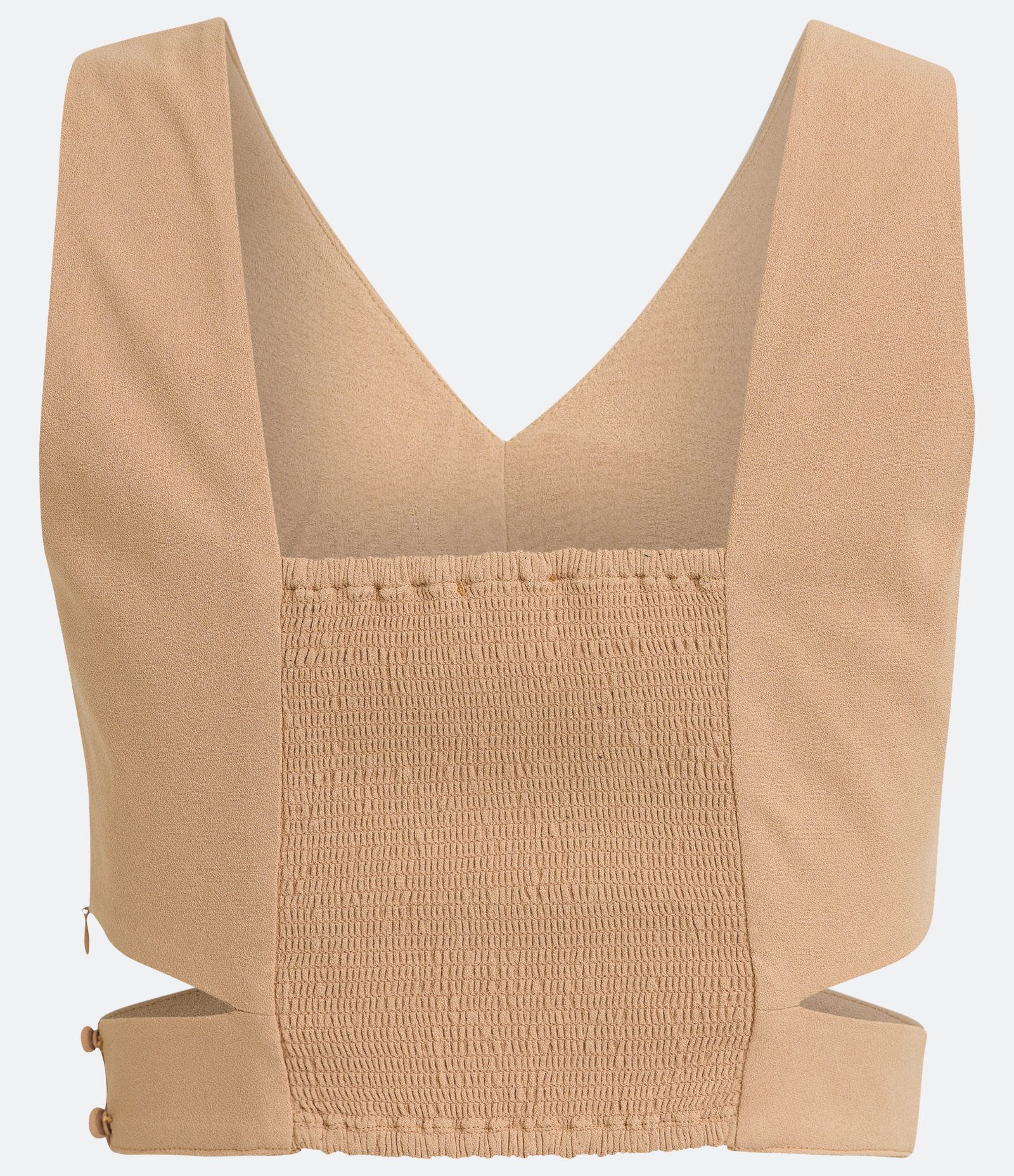 Blusa Curta em Crepe com Recorte na Cintura Bege 6