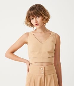 Blusa Curta em Crepe com Recorte na Cintura