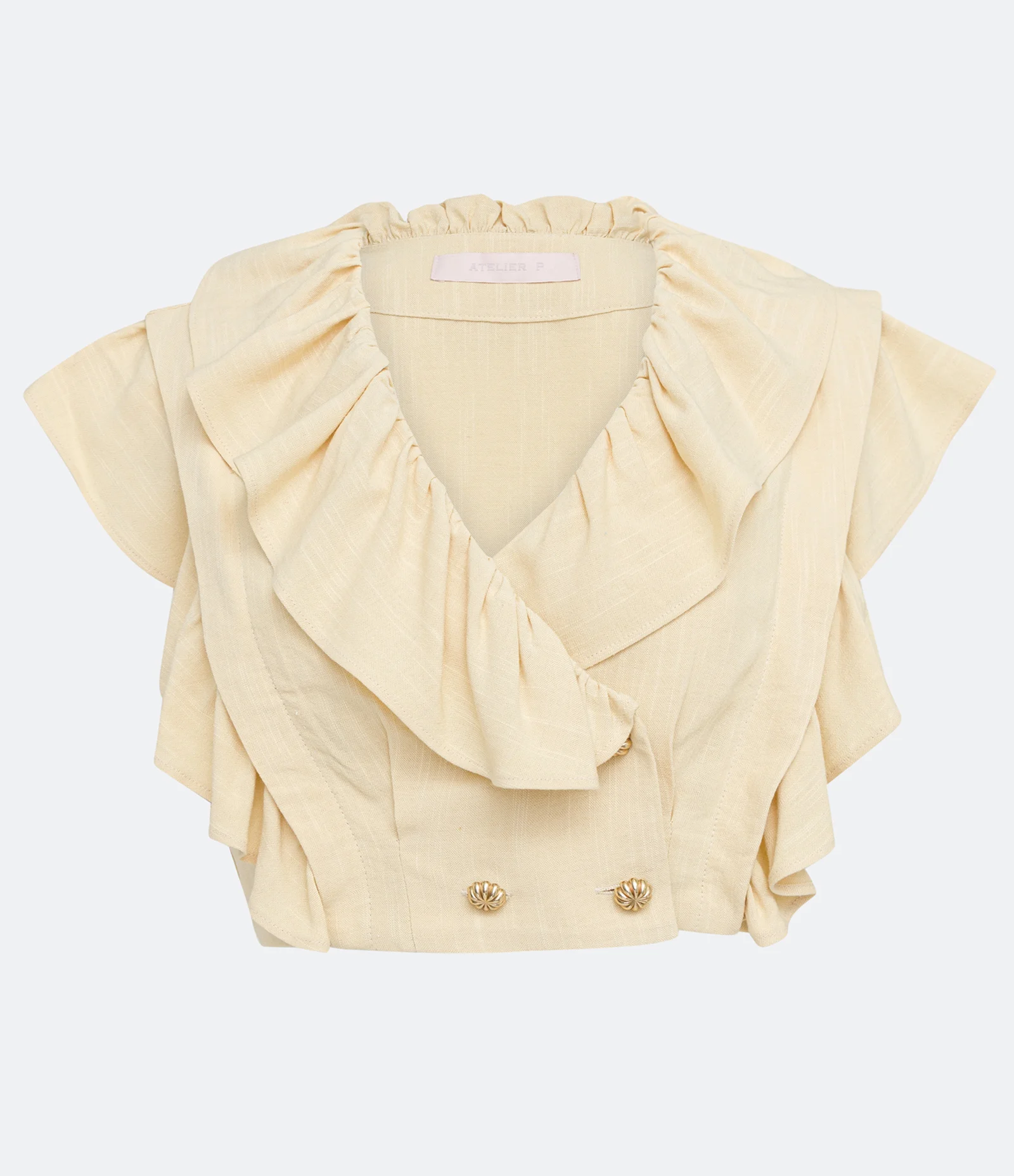 Blusa em Linho com Babados e Botões Frontais Laranja 1