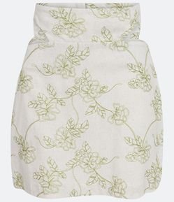 Saia Curta Alfaiataria com Vazados e Bordado de Flores