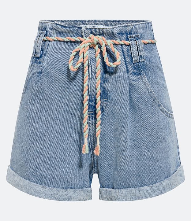 Short Baggy em Jeans com Cinto de Cordão Colorido e Barra Dobrada Azul 5