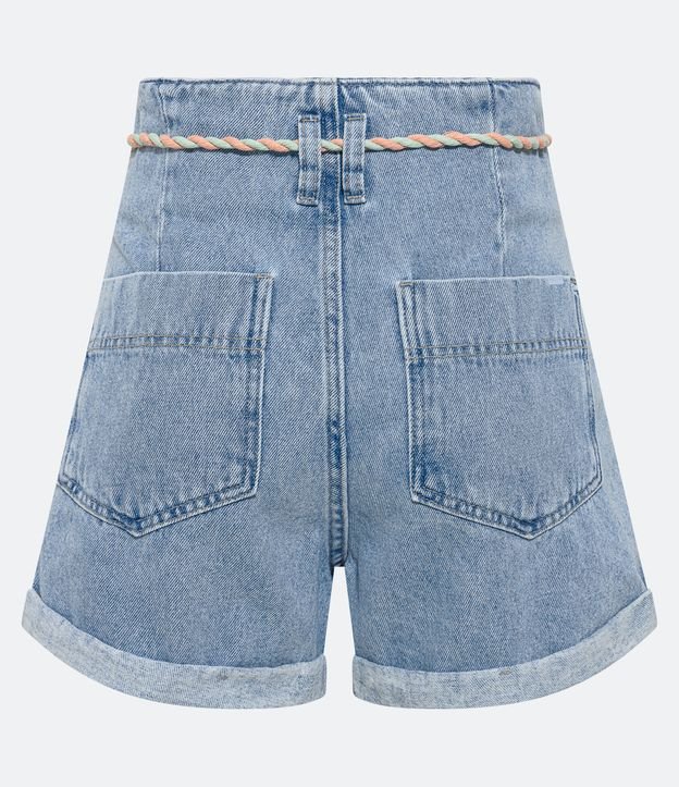 Short Baggy em Jeans com Cinto de Cordão Colorido e Barra Dobrada Azul 6